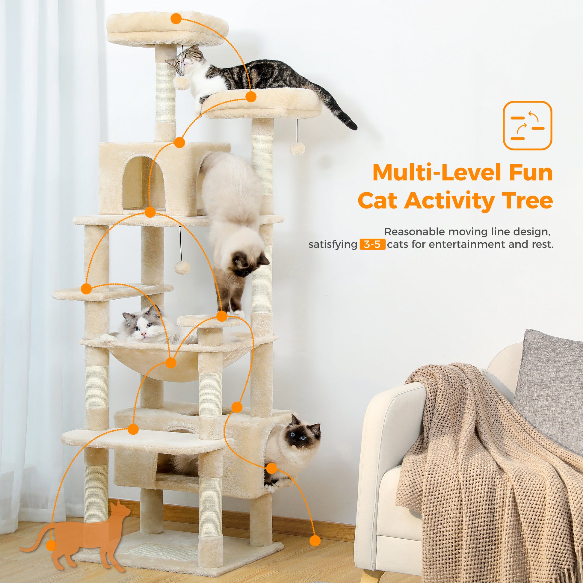 Large Cat Tree Tower: Multi-size Indoor Fun with Sisal Scratching Posts
