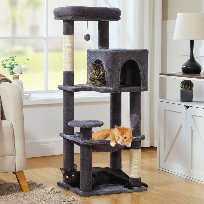 Cat Tree Tower 113cm: Multi-Level Condo, Sisal Posts, Hammock