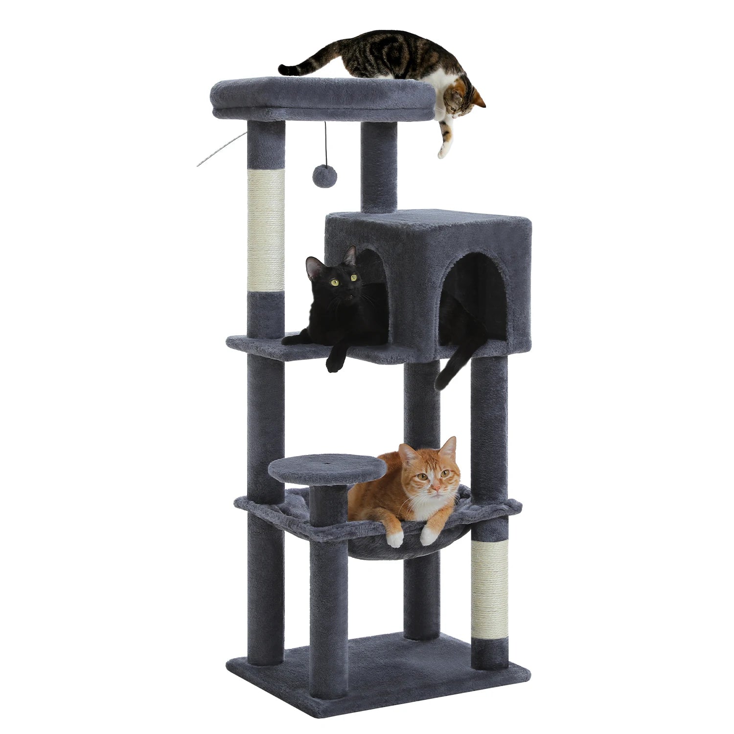 Cat Tree Tower 113cm: Multi-Level Condo, Sisal Posts, Hammock
