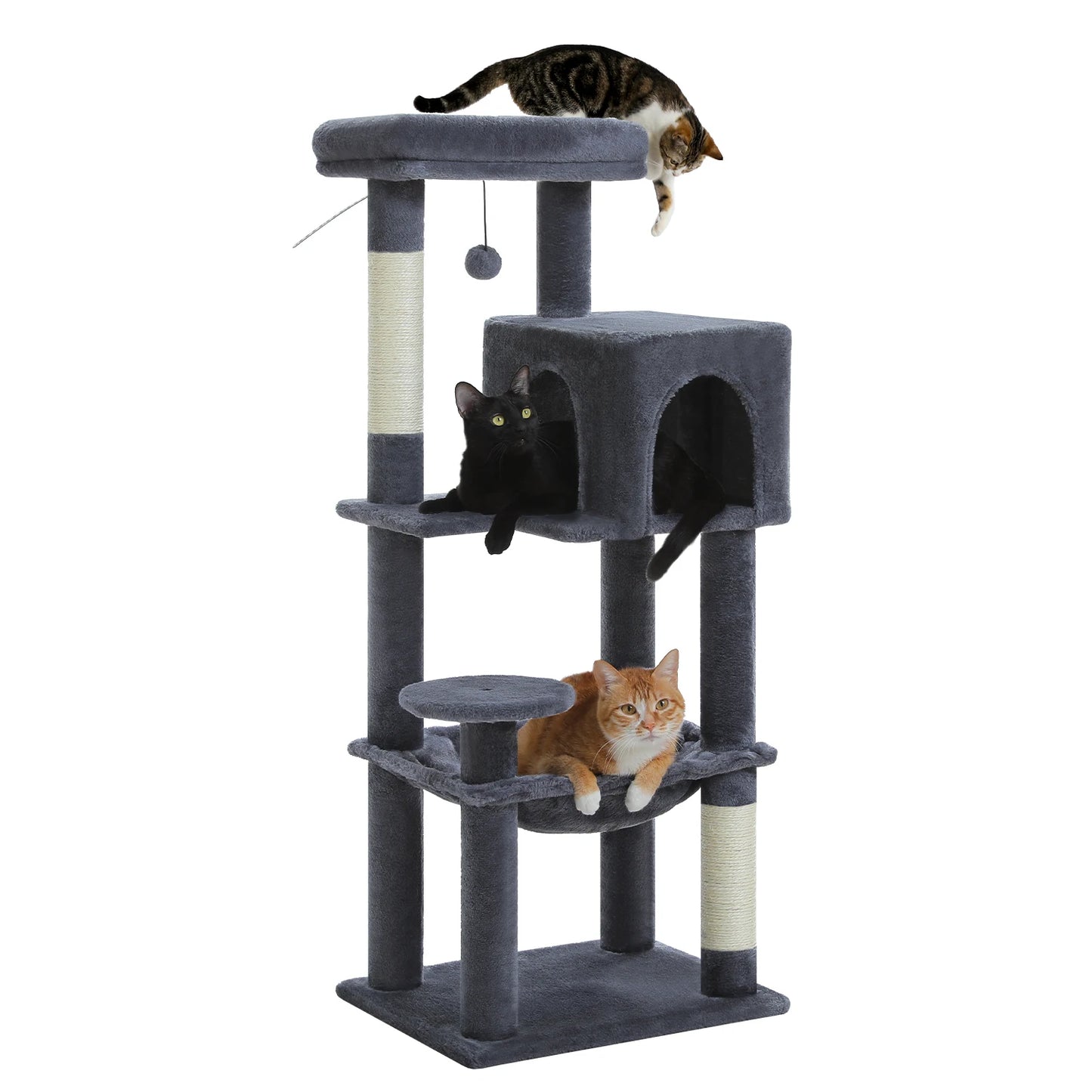 Cat Tree Tower 113cm: Multi-Level Condo, Sisal Posts, Hammock